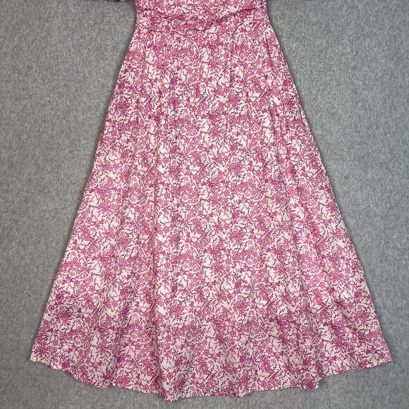 O.P.T Pink Floral Square Neck Short Puff Sleeve Midi Dress Size Small - Picture 3 of 11
